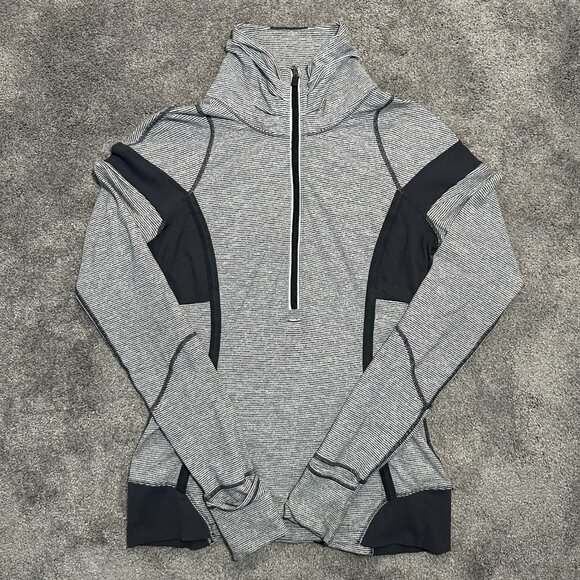 Lululemon Run Inspire 1/2 Half Zip Womens Size 6 Gray Black Striped Athleisure - Picture 1 of 16